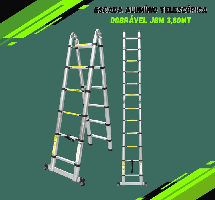 Escada / escadote alumínio Telescópica Dobrável JBM 3,80mt altura JL20