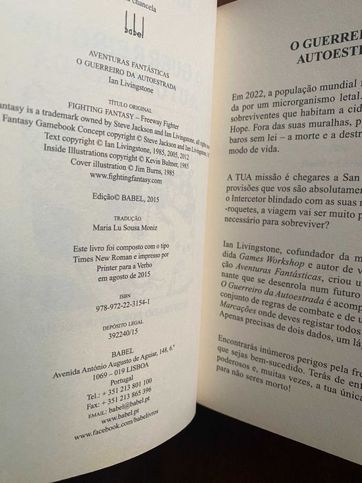 O Guerreiro da Autoestrada, de Ian Livingstone - Aventuras Fantásticas Babel/Verbo
