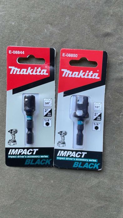 Makita Impact набор 2шт Ударний адаптер для торцевих головок з посадковим розміром 3/8 та 1/2" Довжина 50 мм, хвостовик 1/4" шестигранник