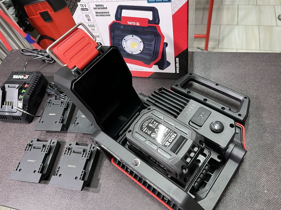 Мощный прожектор 6000Лм YATO Адаптер Makita Bosch DeWalt Milwaukee