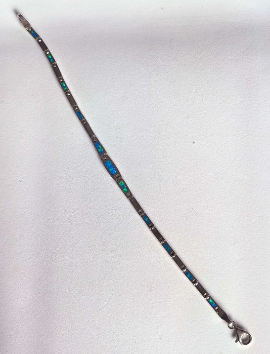 Geometryczna srebrna bransoletka z OPALEM AUSTRALIJSKIM P925 19 cm