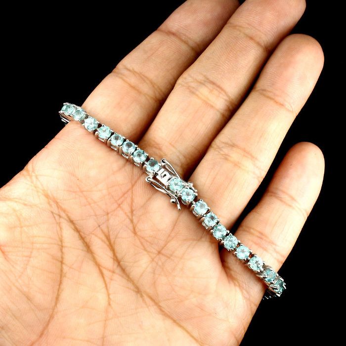 Bransoleta Apatyt naturalny srebro 925 pozłacana 14 CT złotem