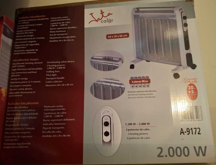 Aquecedor Mica - JATA Micathermic 2.000 W (pé da roda partido!)