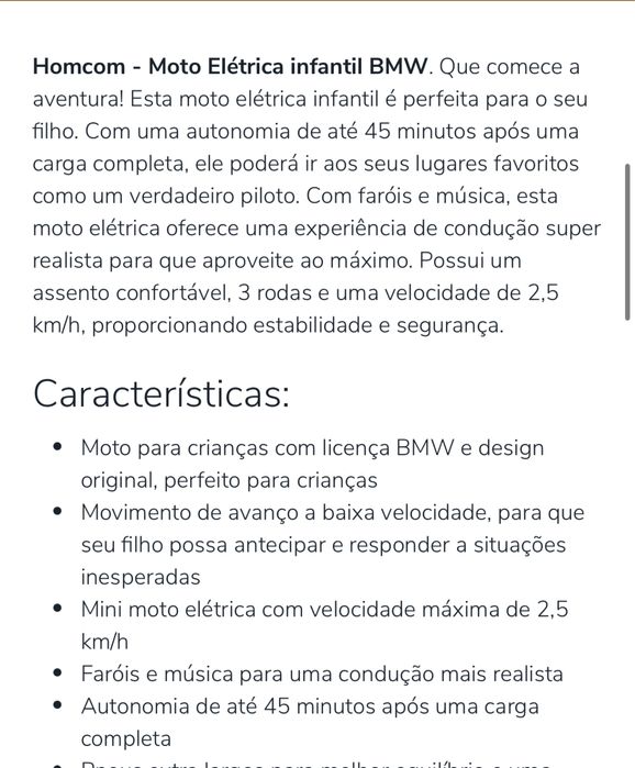 Vendo moto bmw a bateria como nova