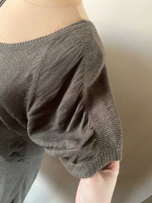 Len  l xl 42 +size braz khaki organic midi lekka sweterkowa sukienka