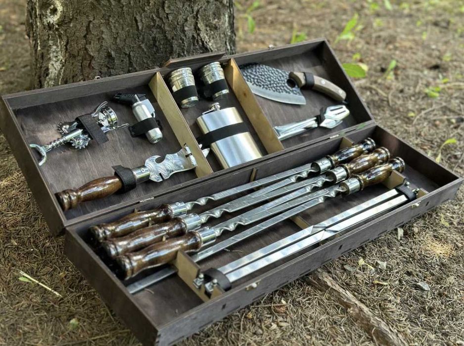 Набір шампурів на подарунок в кейсі! Дерево\фанера! Всім чоловікам!