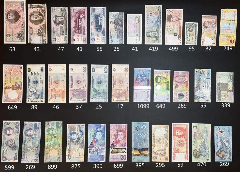 Банкноти, купюри, гроші різних країн світу від 10 грн
