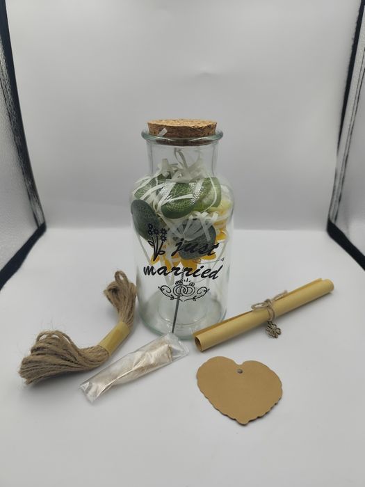 NOWY Prezent ślubny wieczny kwiat Just Married