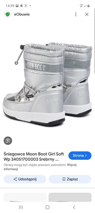 Śniegowce damskie moon boot 38 srebrne