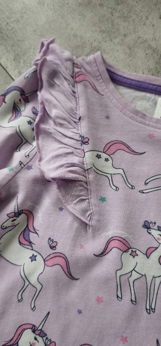 Bluzka z jednorozcem liliowa falbany 134cm