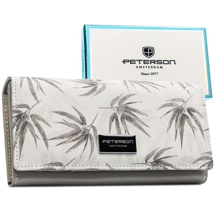 biały portfel damski z systemem rfid zamykany na zatrzask - peterson