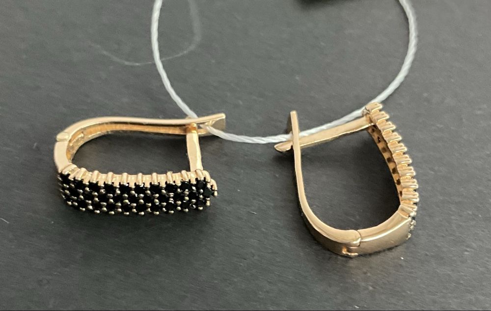 Сережки, золото585, красное, длина 1,7 см, цирконий