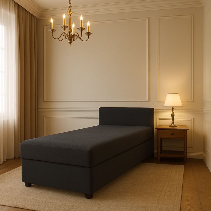 Łóżko , Tapczan  jednoosobowy z pojemnikiem i zaglowiiem