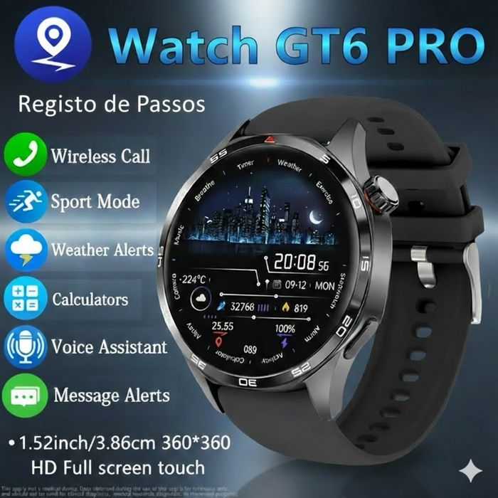 Smartwatch GT6 Pro – Chamadas Bluetooth, Fitness e Notificações