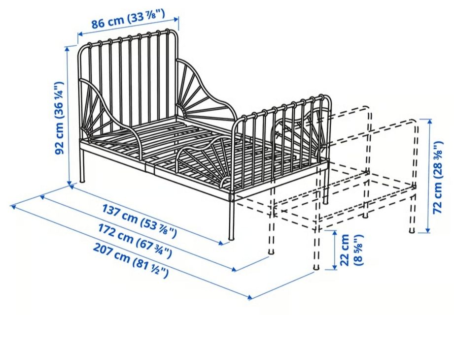 Cama IKEA MINNEN Branca + Estrado + Colchão – Como Nova