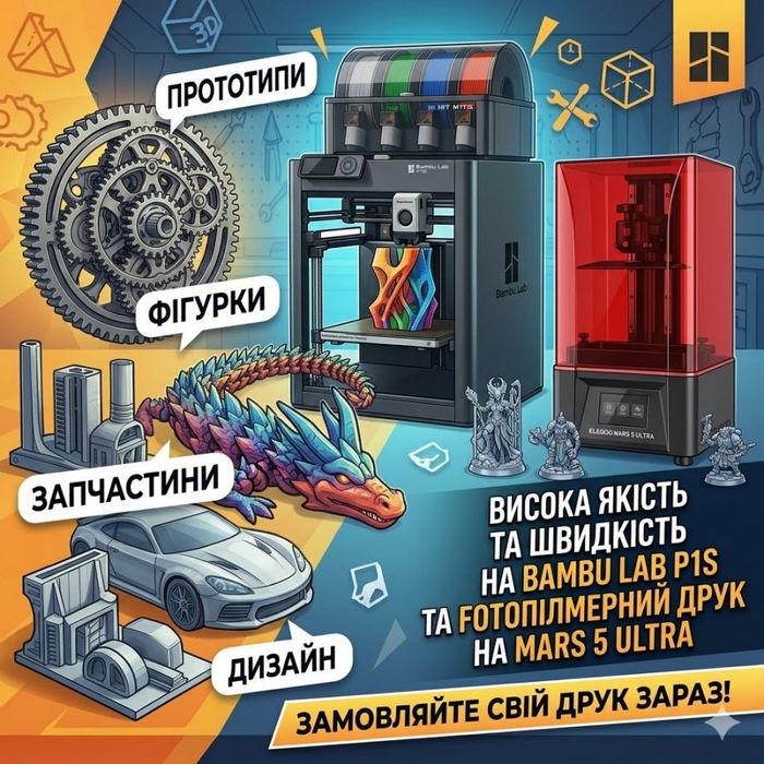 3D друк PLA,PETG,ABS,TPU,Фотополімер