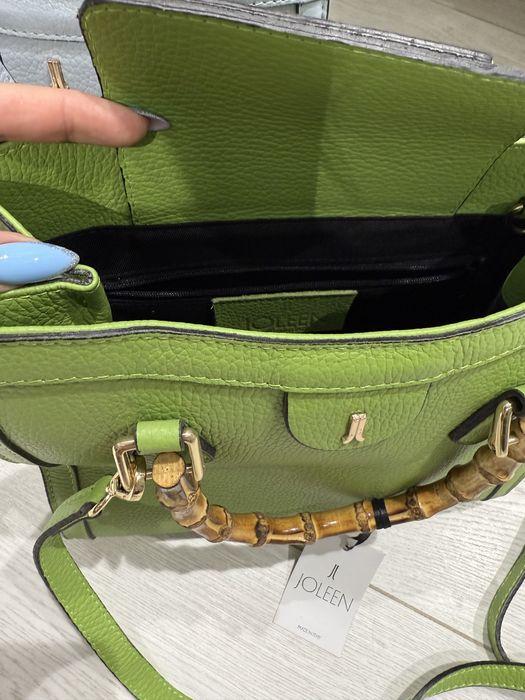 Сумка шкіряна joleen Італія блакитка зелена натуральна шкіра бамбук