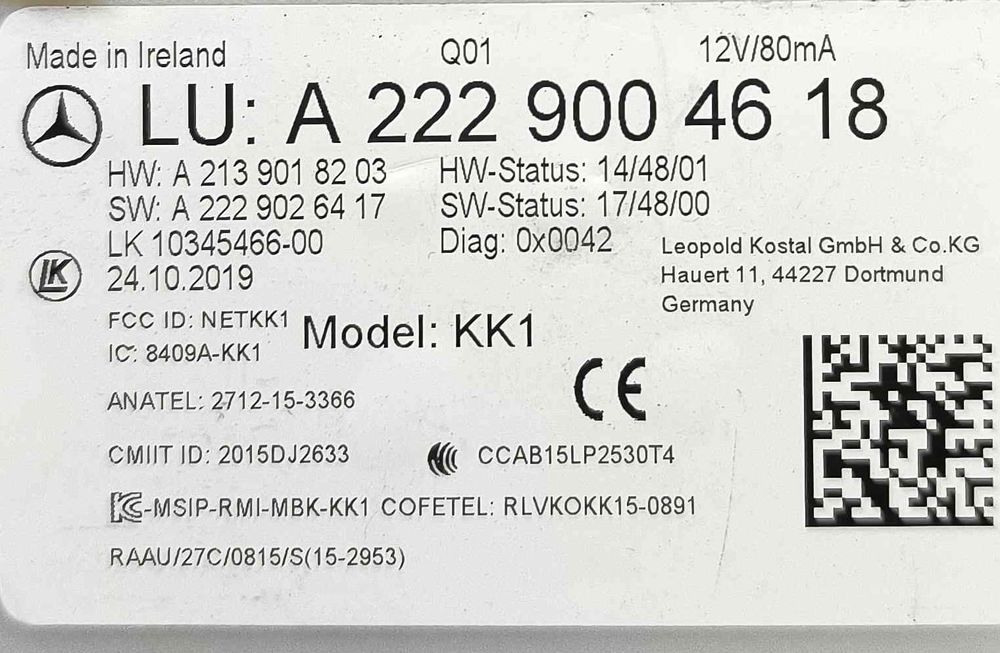 Módulo Eletrónico A2229004618 - MERCEDES-BENZ E-CLASS