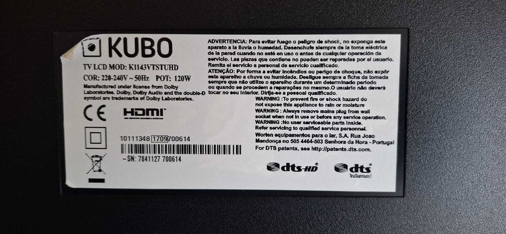 TV KUBO 43' AVARIADA (para peças)