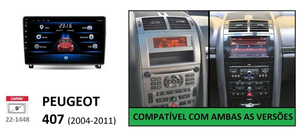 Rádio 2 DIN Android Peugeot 407 + 4 GB RAM + 32 GB ROM + Carplay+GPS