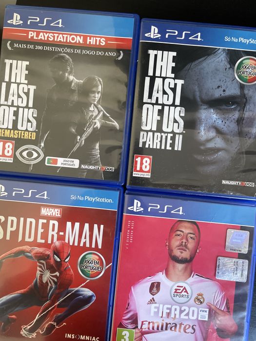 Lote Jogos PS4 – The Last of Us I e II, Spider-Man e FIFA 20