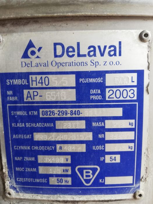 Schładzalnik zbiornik na mleko 500 l DeLaval  z odzyskiem