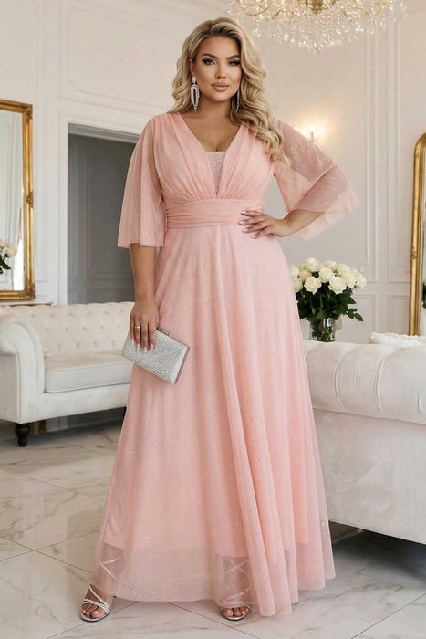 Brzoskwiniowa długa sukienka  40 42 nowa