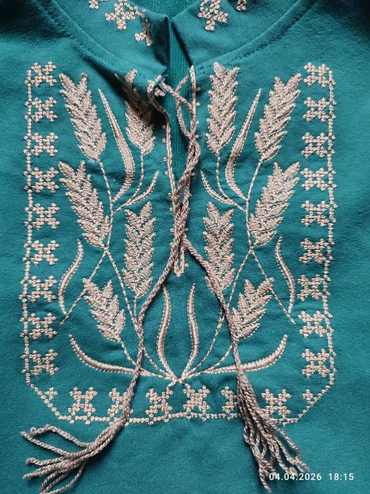 Вишиванка зелена з колосками 132-140