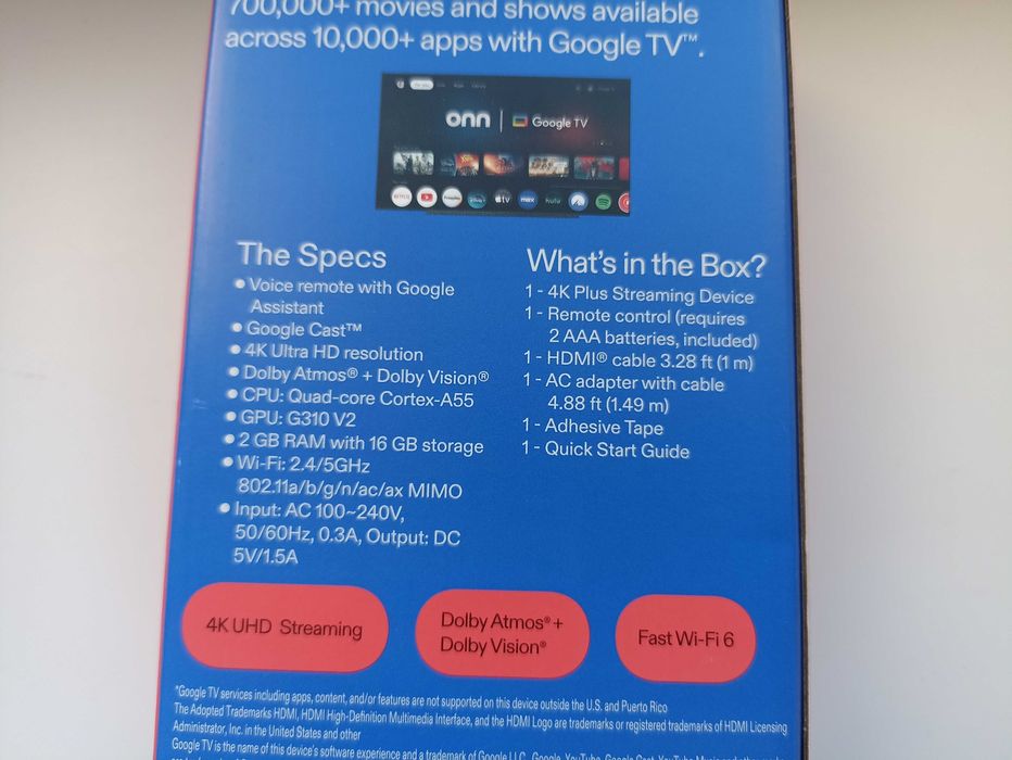 Приставка Onn 4K Plus Google TV. Сертифікована. Новая