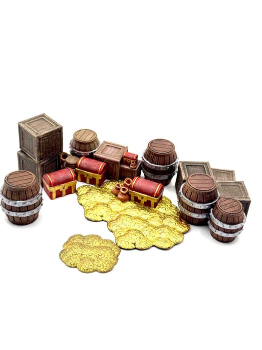 Zestaw skarbów i skrzyń fantasy RPG/DnD – wydruk 3D, ręcznie malowane 28mm