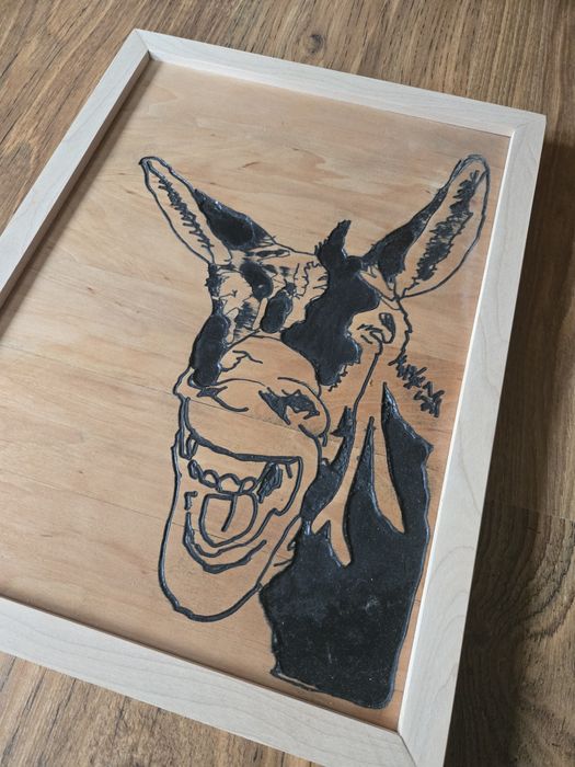 Oryginalny obraz 2d osioł drewniany