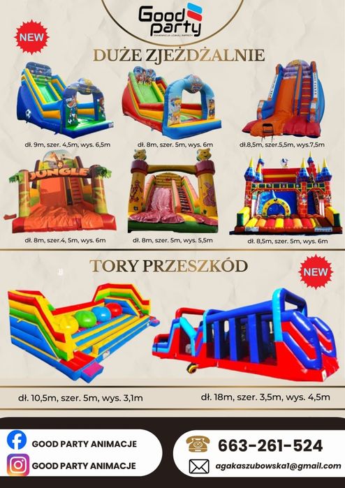 Zamek dmuchany  , Tor przeszkód, Dmuchana zjeżdżalnia wynajem .     S