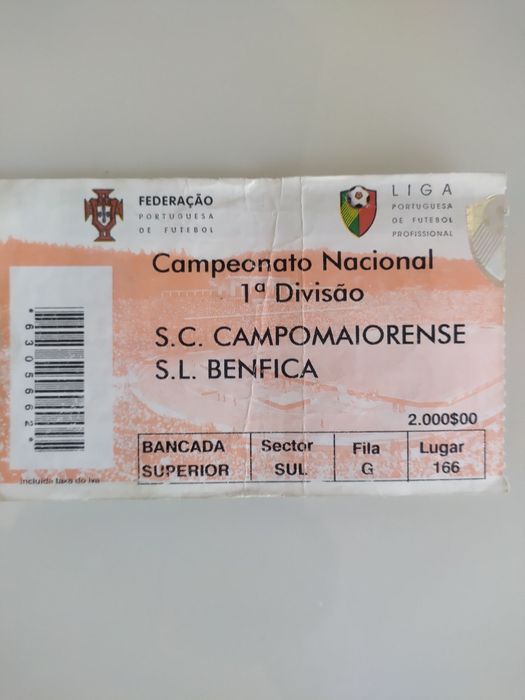 Bilhetes futebol antigos Benfica SLB