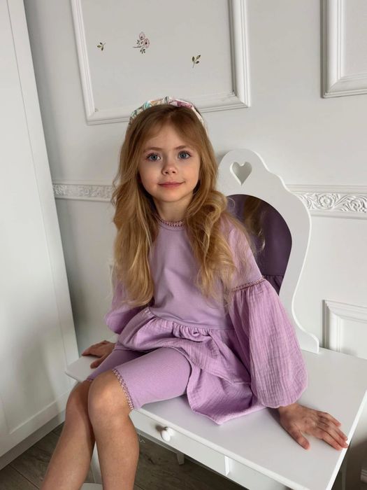Wyprzedaż!La Mia Baby Clothes komplet tunika muślin+ kolarki lila 86