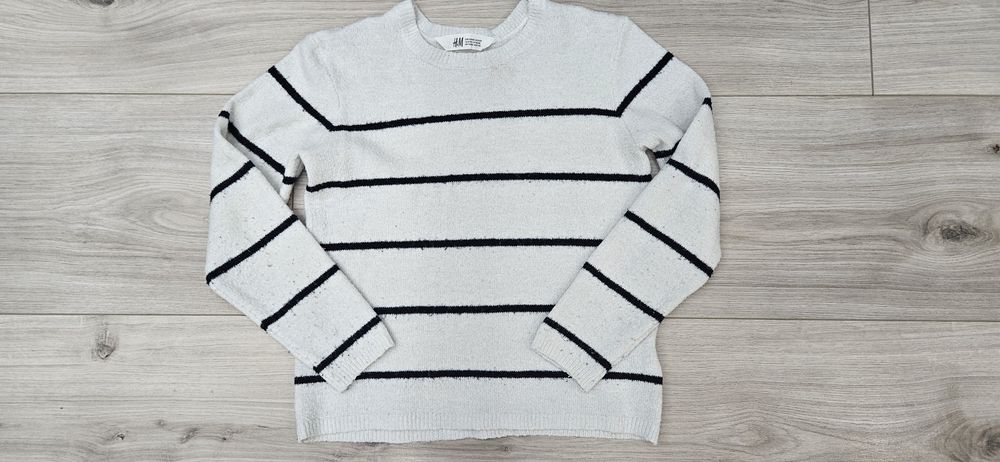 H&M sweter sweterek w pasy bialy 134/140