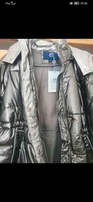 Nowa Szaro-srebrna zimowa kurtka damska rozm M firmy Ann Gissy