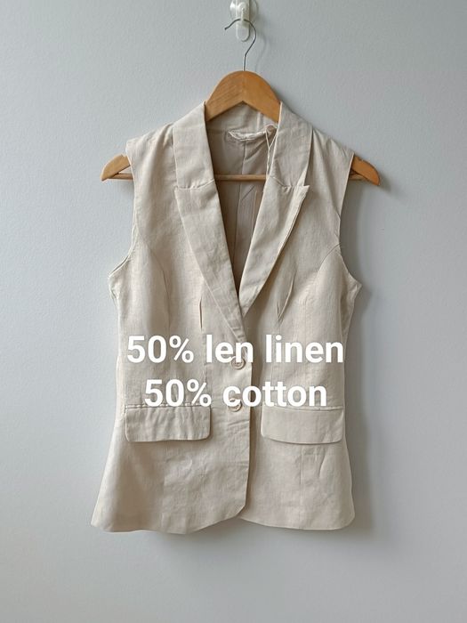 Kamizelka damska beżowa minimalistyczna lniana len bawełna boho S M