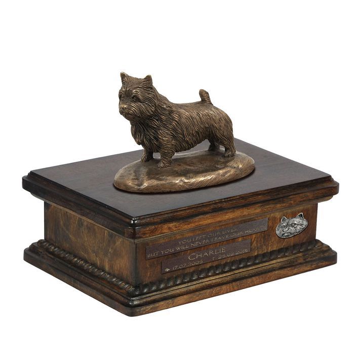 Norwich Terrier drewniana urna niska z podobizną Art-Dog