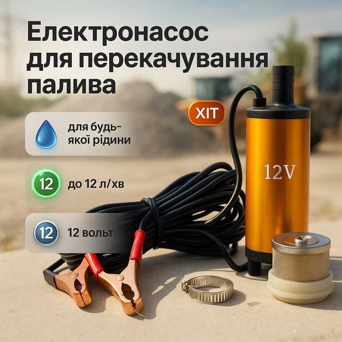 Насос для воды жидкостей 12В REWOLT погружной 20-25 л/мин для перекачки воды из бочки канистры баклажки 19л дизеля солярки керосина от аккумулятора