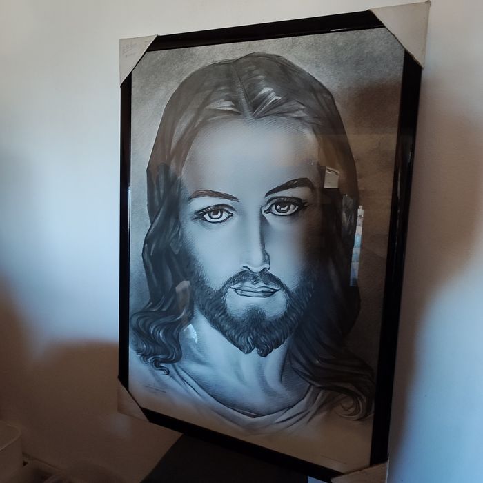 retrato JESUS CRISTO Quadro GRANDE 1,01 metro X 74 cm pelo padre David Antunes (frade)