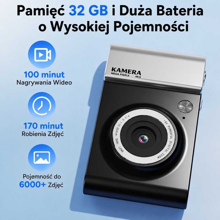 Chakeyake aparat cyfrowy 4K 64 MP – 18X ZOOM, 32 GB, LCD 2,4", VLOG