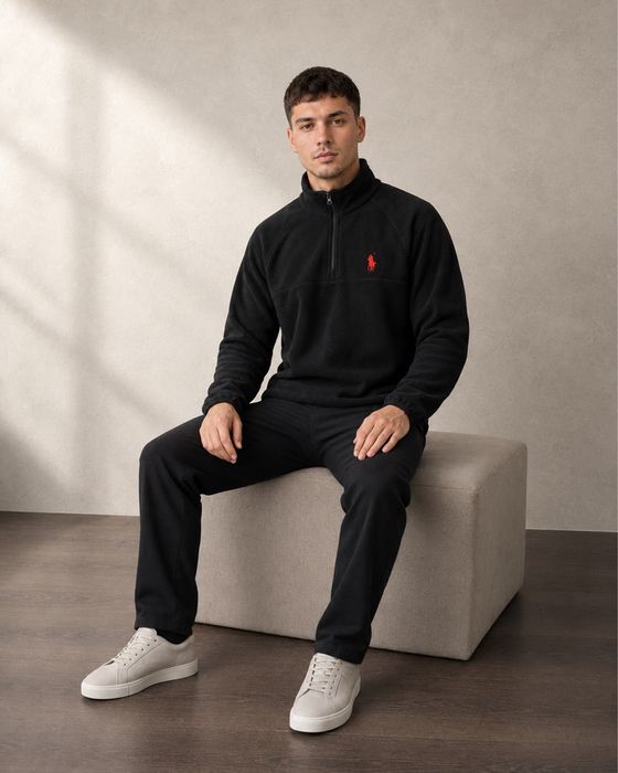 Фліска Polo Ralph Lauren чорна, тепла кофта з коміром-стійкою та блискавкою, S–3XL