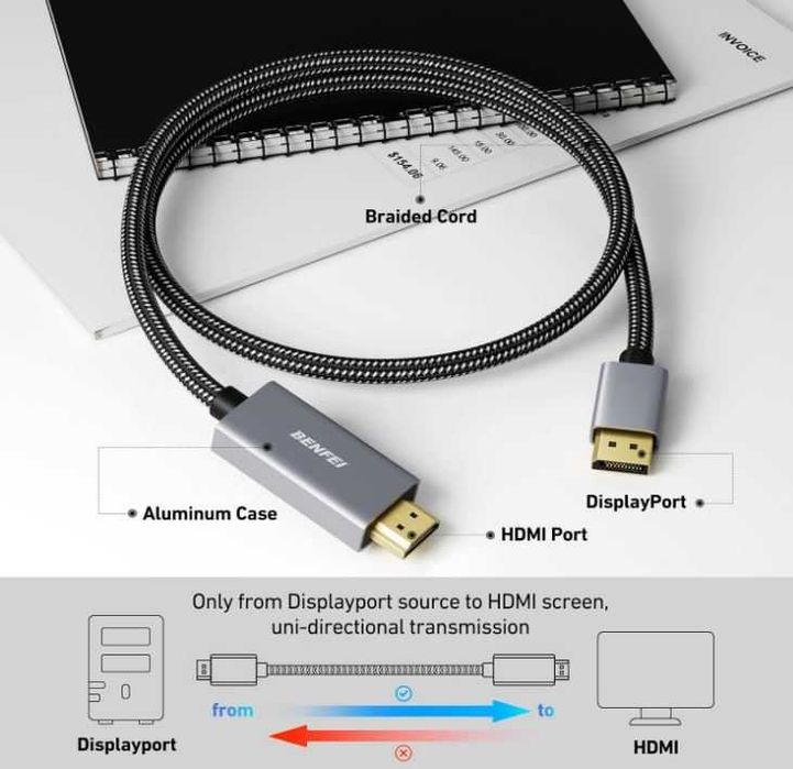 BENFEI DisplayPort to HDMI Przewód 180cm 4K