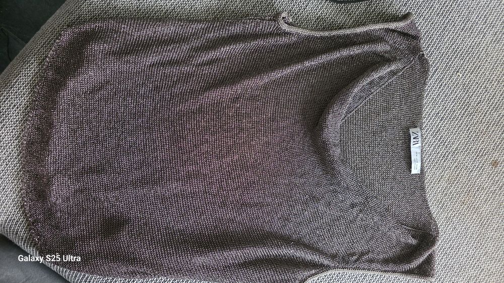 Metaliczny top Zara M dzianina siateczka lejący błyszczący brąz/khaki