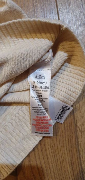 Sweter kremowy dla dziewczynki F&F 18-24M