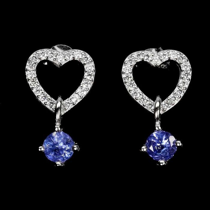 Серьги из серебра 925 пробы с круглым танзанитом 4 мм.