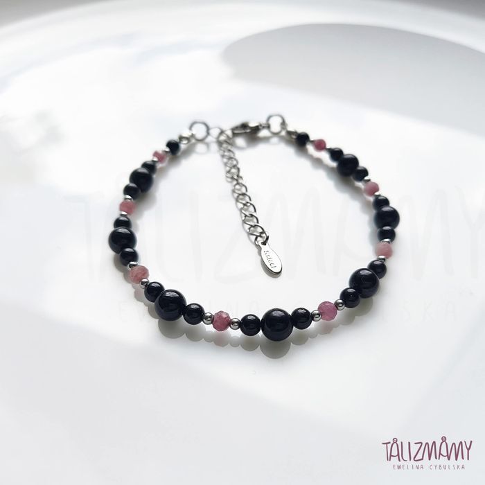 Bransoletka handmade kamienie naturalne onyks turmalin hematyt