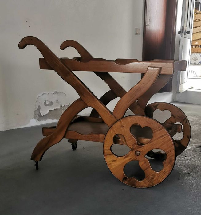 conjunto de 3 carrinhos de chá de madeira