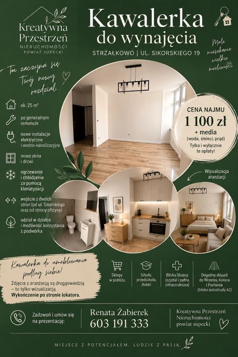 Kawalerka 25 m² do wynajęcia | Strzałkowo | ul. Sikorskiego 19