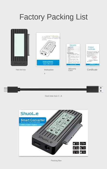 Karta microSDXC 64GB Kodak + adapter ShuoLe SATA na USB-C ekran LCD.
